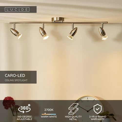 Lucide CARO-LED - Ceiling spotlight - LED - GU10 - 4x5W 2700K - Satin Chrome - USP